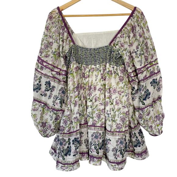 Free People Mini Dress Endless Afternoon Peasant Milkmaid Boho Floral Size Small - Picture 7 of 14